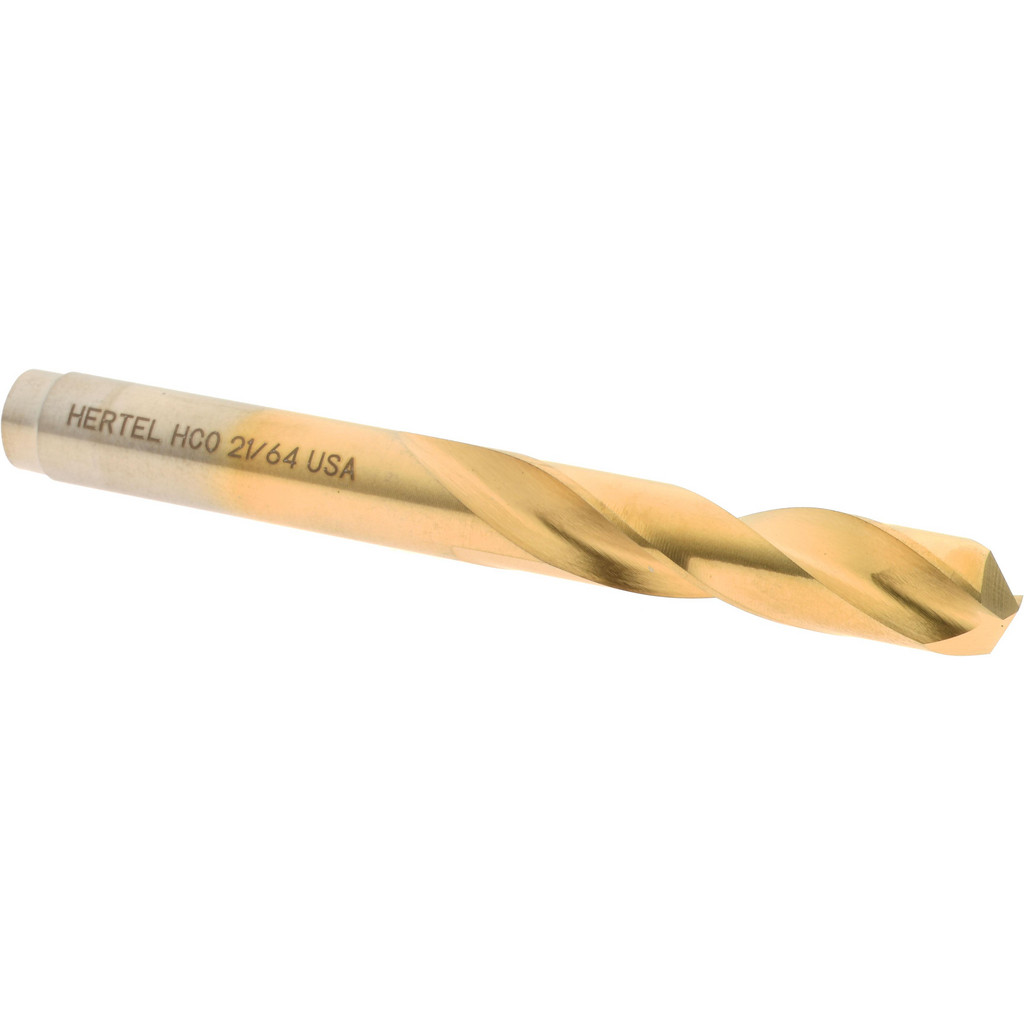 Hertel 21/64" 135° Spiral Flute Cobalt Screw Machine Drill Bit - TiN Finish, Right Hand Cut, 1-11/16" Flute Length, 2-15/16" OAL, Split Point