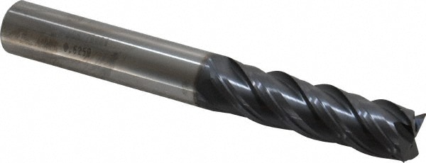 SGS 70484 Square End Mill: 5/8 Dia, 2-1/4 LOC, 5/8 Shank Dia, 5 OAL, 4 Flutes, Solid Carbide 