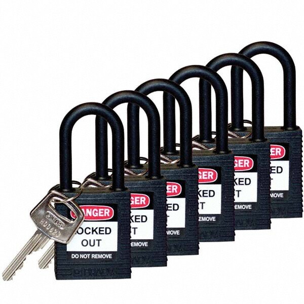 Lockout Padlock: Keyed Different, Key Retaining, Nylon, Nylon Shackle, Black