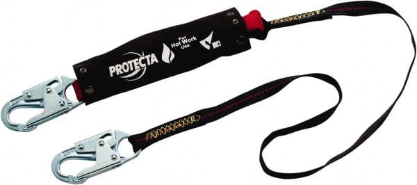 Protecta 1340129 Lanyards & Lifelines; Load Capacity: 310lb ; Type: Shock Absorbing Lanyard ; Anchorage End Connection: Locking Snap Hook ; Harness Connection: Locking Snap Hook ; For Arc Flash Work: No ; Material: Webbing 