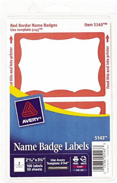 Label Maker Label: White & Red, Paper, 3-3/8" OAL, 100 per Roll