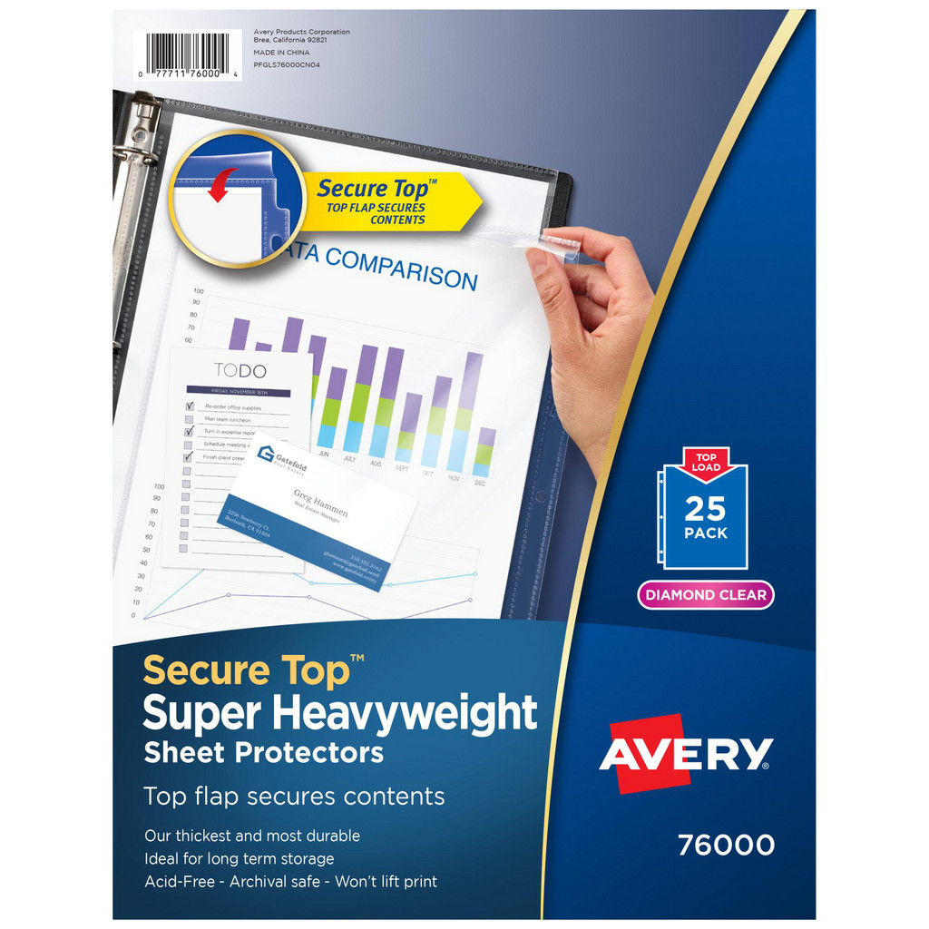 AVERY 25 Pc Sheet Protector-Ring Binder: Clear - 1/2" OAH, 9-1/2" OAW | 24-Pack | Part #76000