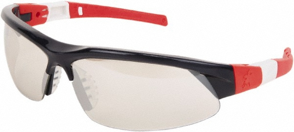 MCR Safety | CREWS® Safety Glasses: Scratch-Resistant, Clear & Gray Lenses, Full-Framed - Blue, Red & White Frame, Non-Adjustable Temples, Series