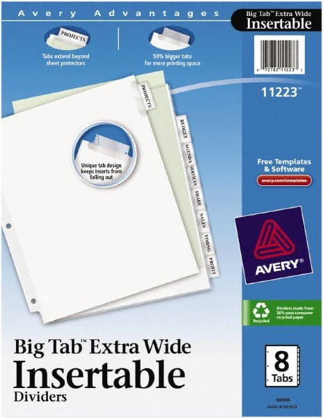 11 1/8 x 9 1/4" 1 to 8" Label, 8 Tabs, 3-Hole Punched, Customizable Tab Dividers