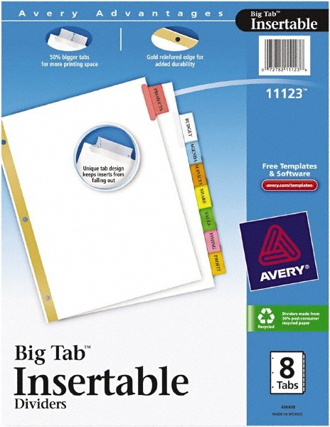 11 x 8 1/2" 1 to 8" Label, 8 Tabs, 3-Hole Punched, Customizable Tab Dividers