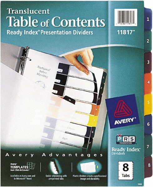 11 x 8 1/2" 1 to 8" Label, 8 Tabs, 3-Hole Punched, Preprinted Tab Dividers