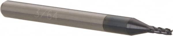 Accupro 12177065 Square End Mill: 3/64 Dia, 9/64 LOC, 1/8 Shank Dia, 1-1/2 OAL, 4 Flutes, Solid Carbide 