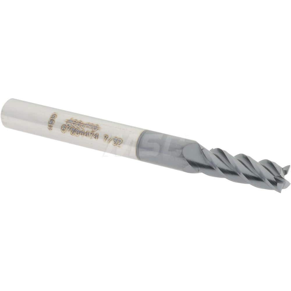 Accupro 12177077 Square End Mill: 7/32 Dia, 5/8 LOC, 1/4 Shank Dia, 2-1/2 OAL, 4 Flutes, Solid Carbide 