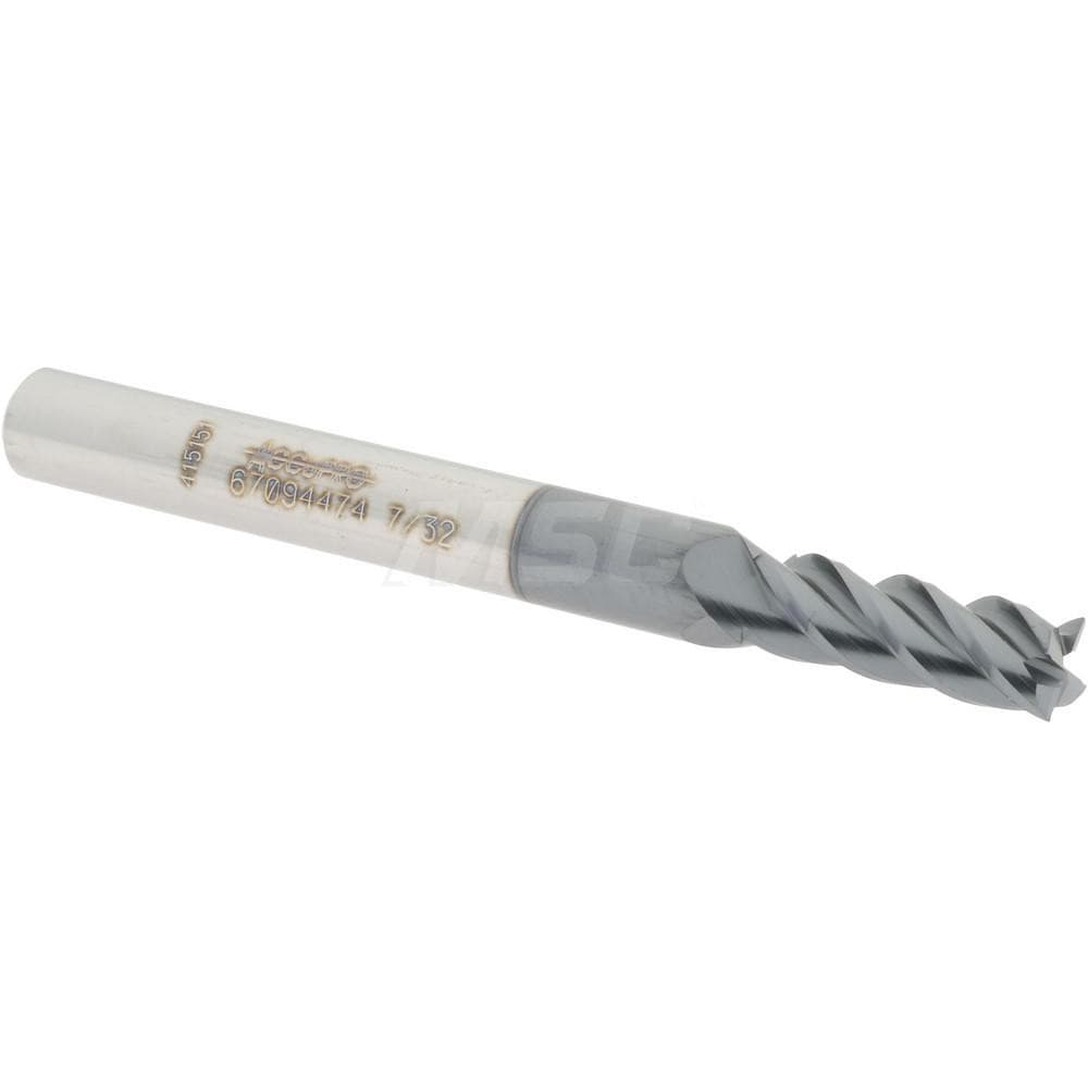 Accupro 12177077 Square End Mill: 7/32 Dia, 5/8 LOC, 1/4 Shank Dia, 2-1/2 OAL, 4 Flutes, Solid Carbide 