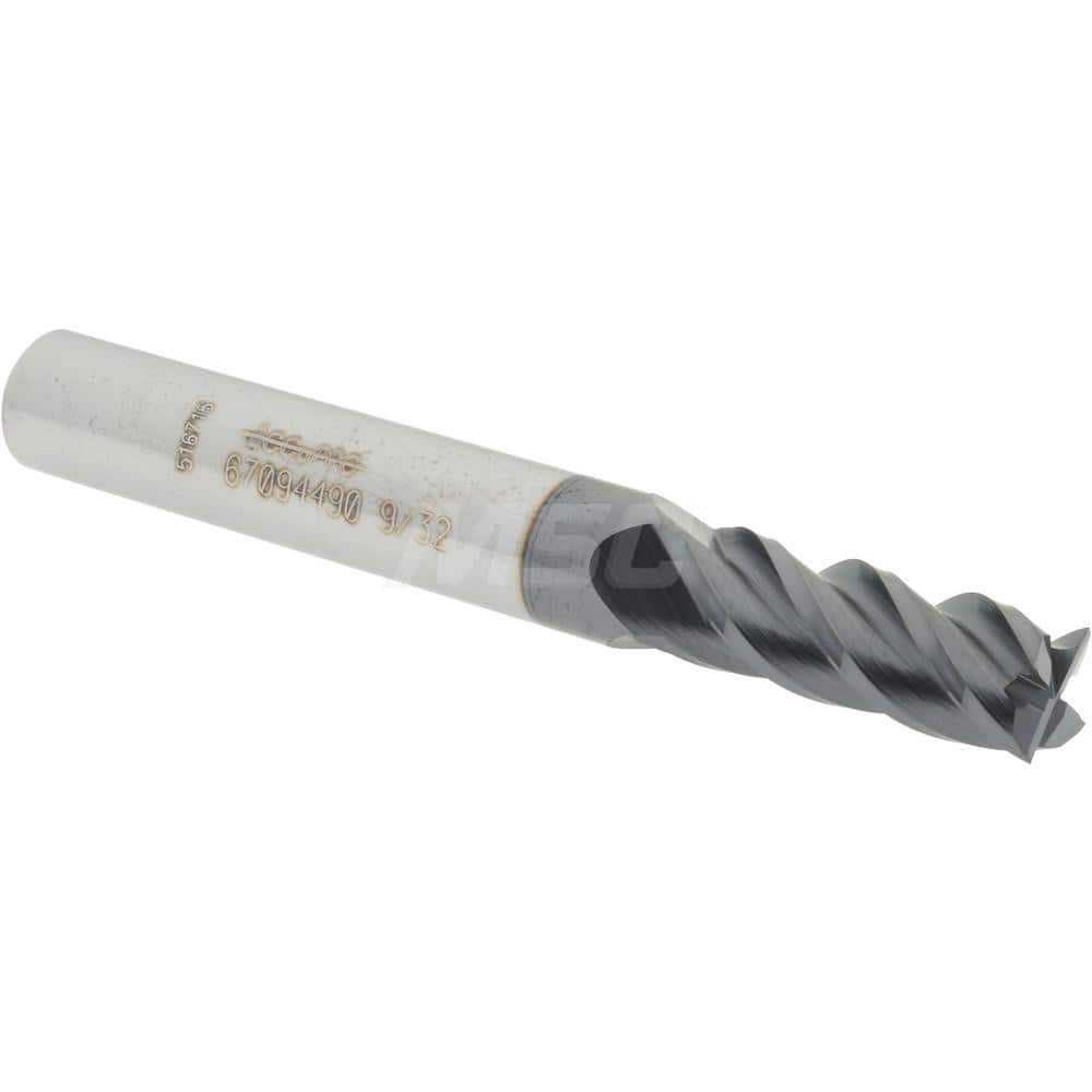 Accupro 12177081 Square End Mill: 9/32 Dia, 3/4 LOC, 5/16 Shank Dia, 2-1/2 OAL, 4 Flutes, Solid Carbide 