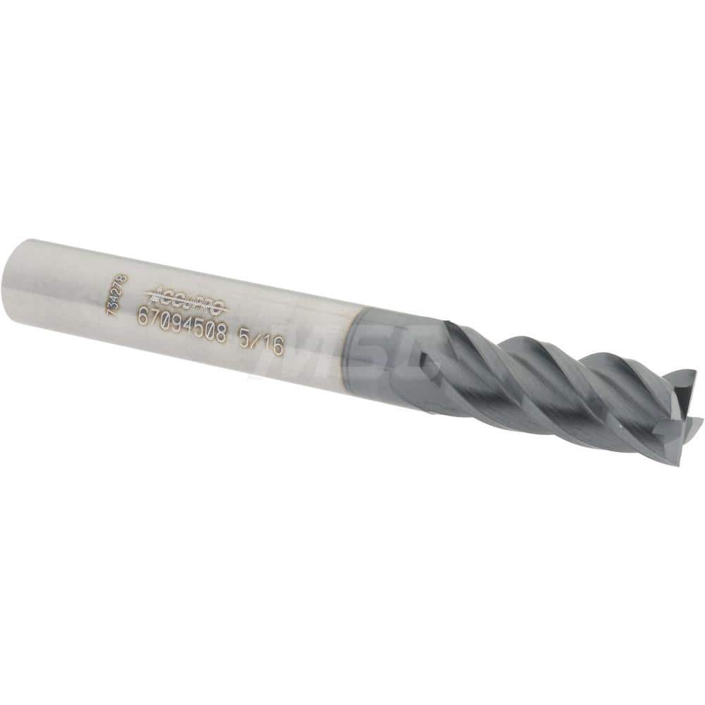 Accupro 12177083 Square End Mill: 5/16 Dia, 13/16 LOC, 5/16 Shank Dia, 2-1/2 OAL, 4 Flutes, Solid Carbide 