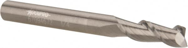 Accupro 12177002 Square End Mill: 1/4 Dia, 3/4 LOC, 1/4 Shank Dia, 2-1/2 OAL, 2 Flutes, Solid Carbide 