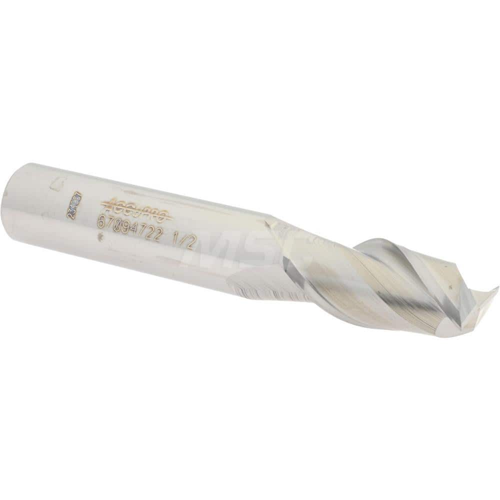 Accupro 12177012 Square End Mill: 1/2 Dia, 1 LOC, 1/2 Shank Dia, 3 OAL, 2 Flutes, Solid Carbide 