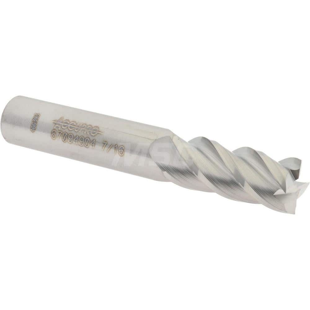 Accupro 12177086 Square End Mill: 7/16 Dia, 1 LOC, 7/16 Shank Dia, 2-3/4 OAL, 4 Flutes, Solid Carbide 
