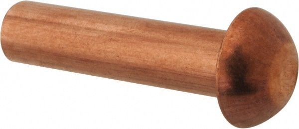 3/16" Body Diam, Round Copper Solid Rivet