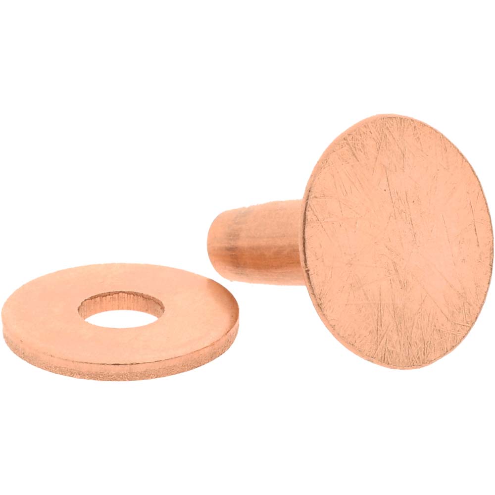 Made in USA 8 Wire Body Diam, Flat Copper Belt Rivet with Washer
