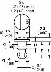 0.2270" Long, Slotted Drive, Oval Head, Steel Quarter Turn Stud