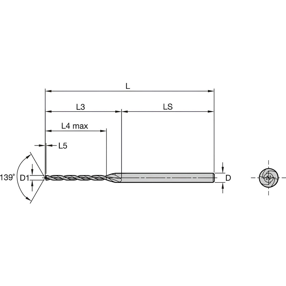 Kennametal Micro Drill Bit 2.50 mm Dia, 139 deg Point, Solid Carbide