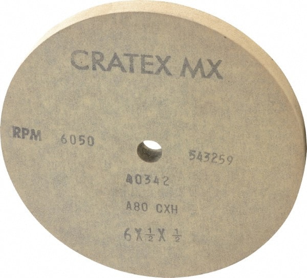 Cratex 40342 Surface Grinding Wheel: 6" Dia, 1/2" Thick, 1/2" Hole, 80 Grit 
