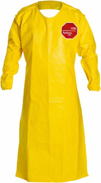 Disposable & Chemical-Resistant Apron:  49-3/4" Length,  10.00 mil Thick,  Yellow  - 2.50,  ASTM D1777, ASTM D3776, ASTM D3786, ASTM D5034, ASTM D5587 & OSHA 16 CFR 1610 