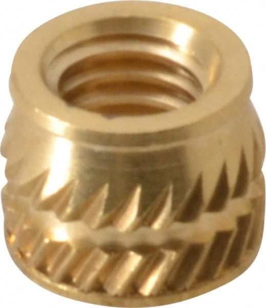 #10-32, 0.267" Small to 0.277" Large End Hole Diam, Brass Single Vane Tapered Hole Threaded Insert