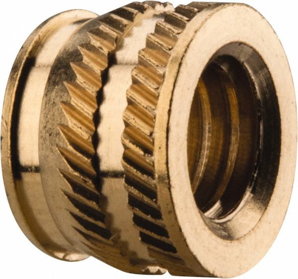 5/16-18, 0.431" Small to 0.448" Large End Hole Dia, Brass Single Vane Tapered Hole Threaded Insert - 15/32" Insert, 0.439" Pilot Dia, 0.335" OAL, 0.245" Min Wall Thickness