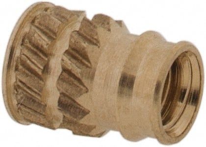 #2-56, 0.107" Small to 0.123" Large End Hole Diam, Brass Double Vane Tapered Hole Threaded Insert