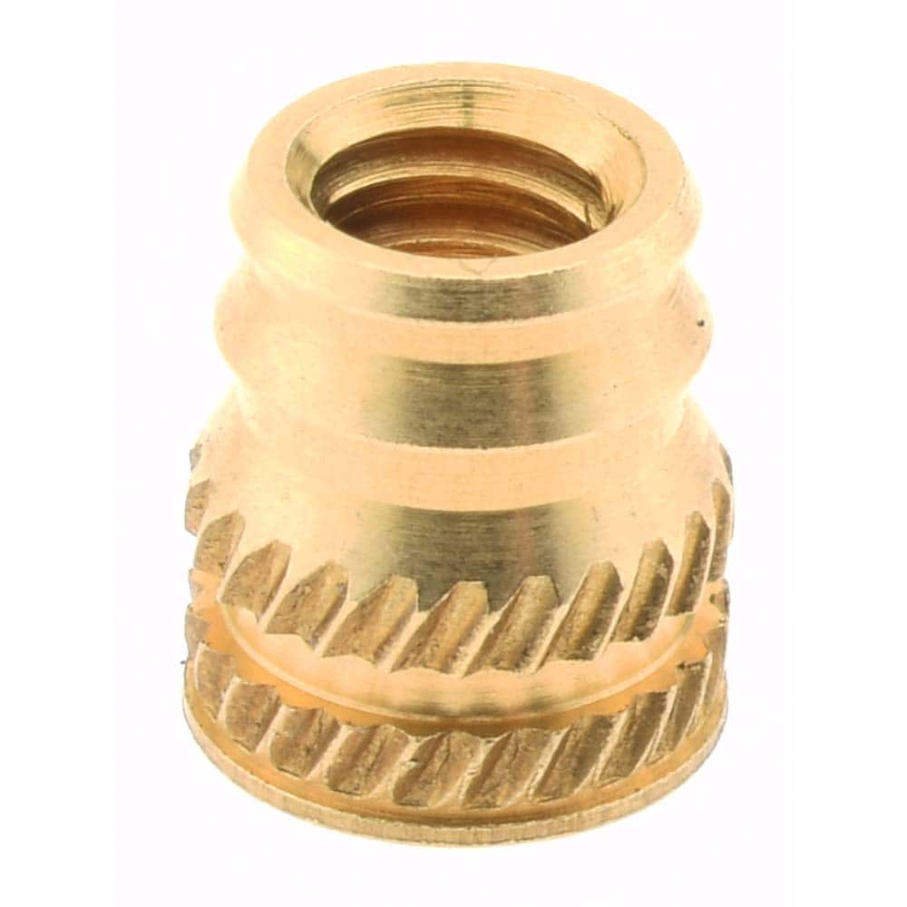 #6-32, 0.185" Small to 0.206" Large End Hole Diam, Brass Double Vane Tapered Hole Threaded Insert