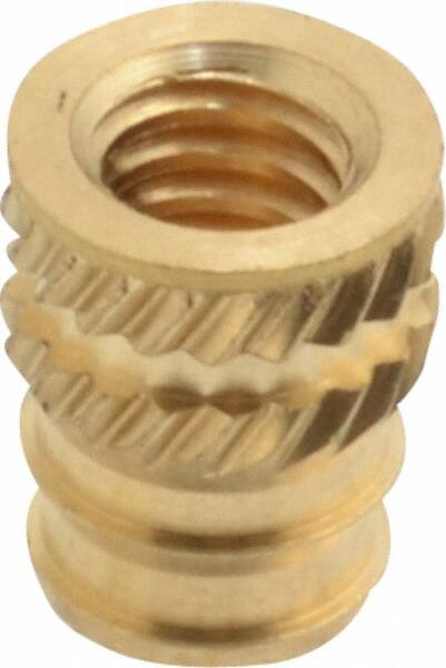 #8-32, 0.208" Small to 0.234" Large End Hole Diam, Brass Double Vane Tapered Hole Threaded Insert