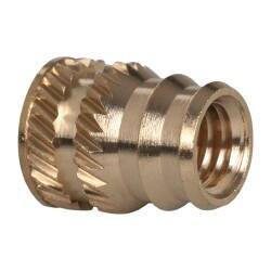 #10-32, 0.246" Small to 0.277" Large End Hole Diam, Brass Double Vane Tapered Hole Threaded Insert