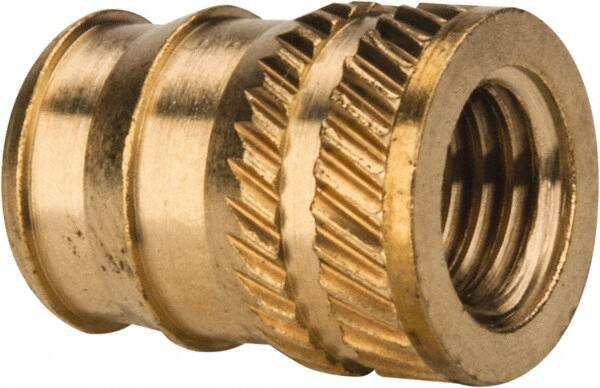 1/4-28, 0.321" Small to 0.363" Large End Hole Diam, Brass Double Vane Tapered Hole Threaded Insert