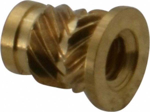 #4 40 UNC, 0.181" Dia, Brass Headed Heat Installed Threaded Insert - 0.157" Hole, 1/4" OAL x 0.021" High, 0.218" Head Dia