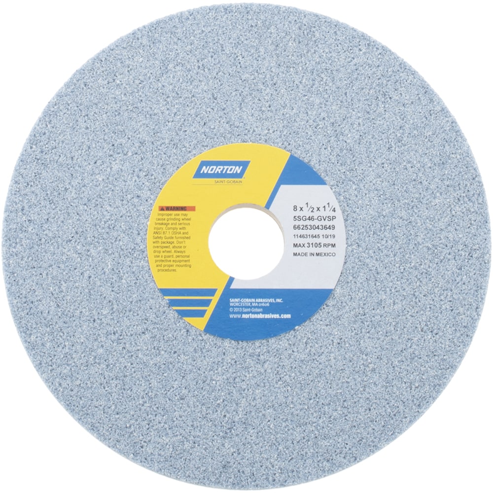 Norton 66253043649 Surface Grinding Wheel: 8" Dia, 1/2" Thick, 1-1/4" Hole, 46 Grit, G Hardness Image