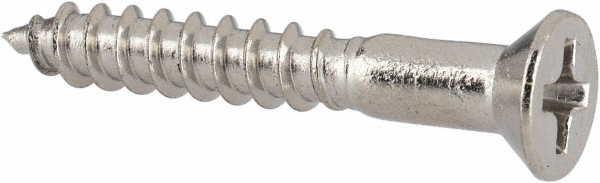 #6, 1" OAL, Phillips Drive, Flat Head Wood Screw - Stainless Steel, Grade 18-8
