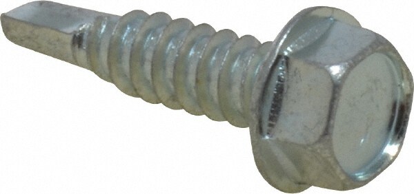 1/4", Hex Washer Head, Hex Drive, 1" Length Under Head, #3 Point, Self Drilling Screw