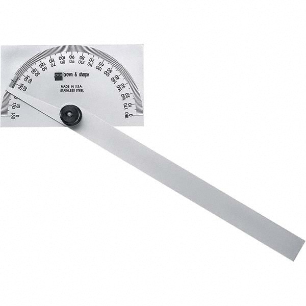 6 Inch Long Blade, 180° Max Measurement, 1° Dial Graduation, Rectangular Head Protractor