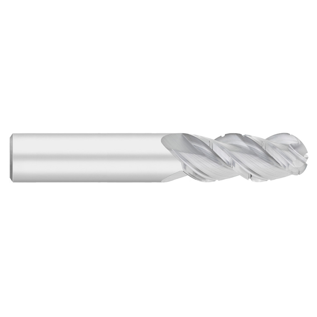 Titan USA Ball End Mill: 3/8" Dia, 1" LOC, 3 Flute, Solid Carbide - 2-1/2" OAL, 3/8" Shank Dia, 45 deg Helix, Bright/Uncoated Finish, Single End