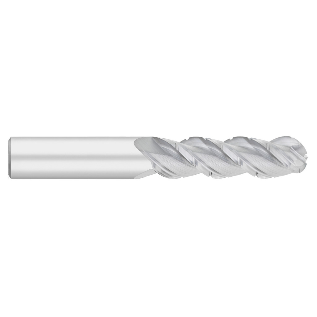 Titan USA Ball End Mill: 5/16" Dia, 1-3/8" LOC, 3 Flute, Solid Carbide - 3" OAL, 5/16" Shank Dia, 45 deg Helix, Bright/Uncoated Finish, Single End