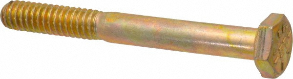 Made in USA 39009 Hex Head Cap Screw: 1/4-20 x 2-1/4", Grade 8 Steel, Zinc Yellow Dichromate Finish Image