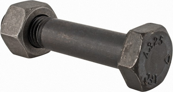 Hex Head Bolt: 7/8-9, 4-1/2" Length Under Head, Steel, Grade A325