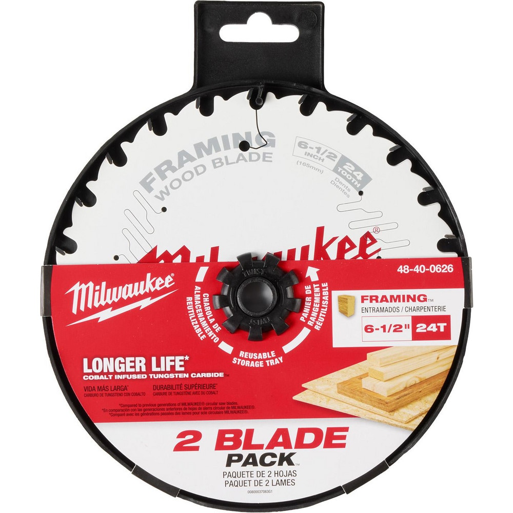 Milwaukee Tool 48-40-0626 Wet & Dry-Cut Saw Blades; Blade Diameter (Inch): 6-1/2 ; Blade Material: Carbide ; Blade Thickness (Decimal Inch): 0.3000 ; Arbor Hole Diameter (Inch): 5/8 ; Number of Teeth: 24 ; Application: Cutting; Framing; Woodworking Image