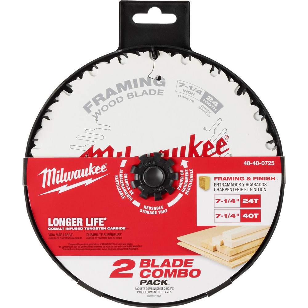 Milwaukee Tool 48-40-0725 Wet & Dry-Cut Saw Blades; Blade Diameter (Inch): 7-1/4 ; Blade Material: Carbide ; Blade Thickness (Decimal Inch): 0.3000 ; Arbor Hole Diameter (Inch): 5/8 ; Number of Teeth: 24; 40 ; Application: Cutting; Framing; Woodworking 