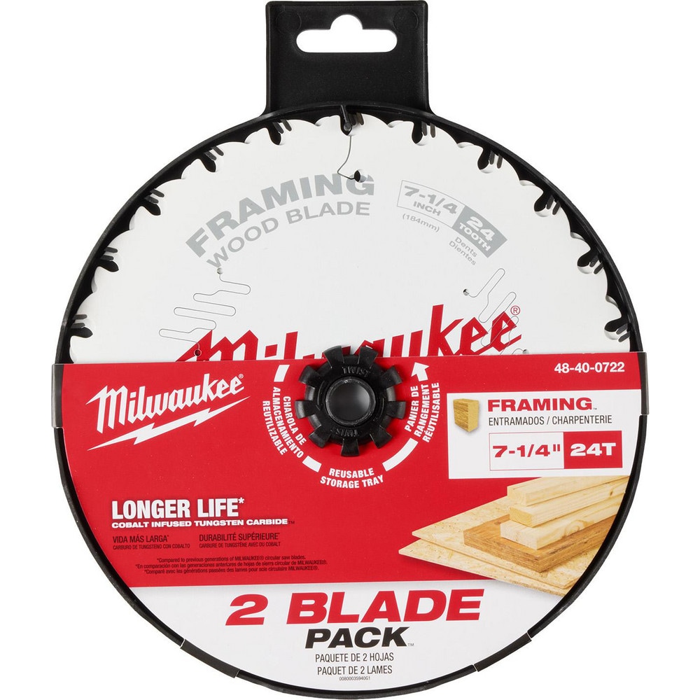 Milwaukee Tool 48-40-0722 Wet & Dry-Cut Saw Blades; Blade Diameter (Inch): 7-1/4 ; Blade Material: Carbide ; Blade Thickness (Decimal Inch): 0.3000 ; Arbor Hole Diameter (Inch): 5/8 ; Number of Teeth: 24 ; Application: Cutting; Framing; Woodworking Image