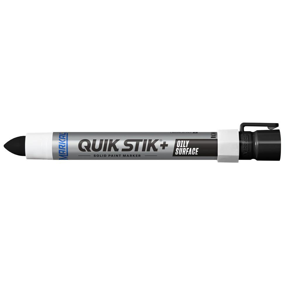 Solid paint marker that writes on oily and wet surfaces.