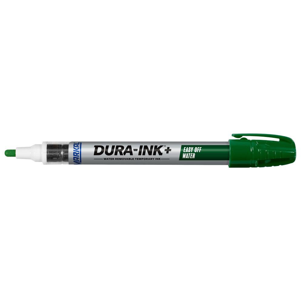 Temporary ink marker that easily removes with water from non-porous surfaces.