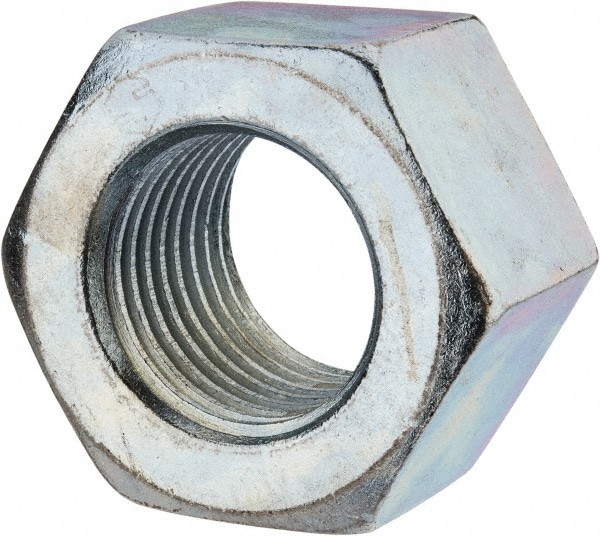 Hex Nut: 2-1/2 - 4, Grade 2 Steel, Zinc Clear Finish