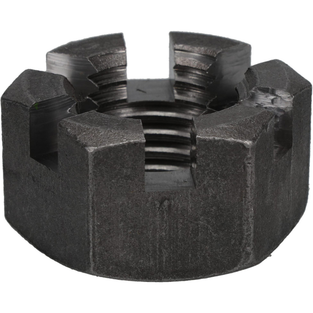 Slotted Lock Nut: 1-1/2-6, Grade 2 Steel, Bright/Uncoated Finish - 1-9/32" High, 2-1/4" Width Across Flats, Right Hand Thread