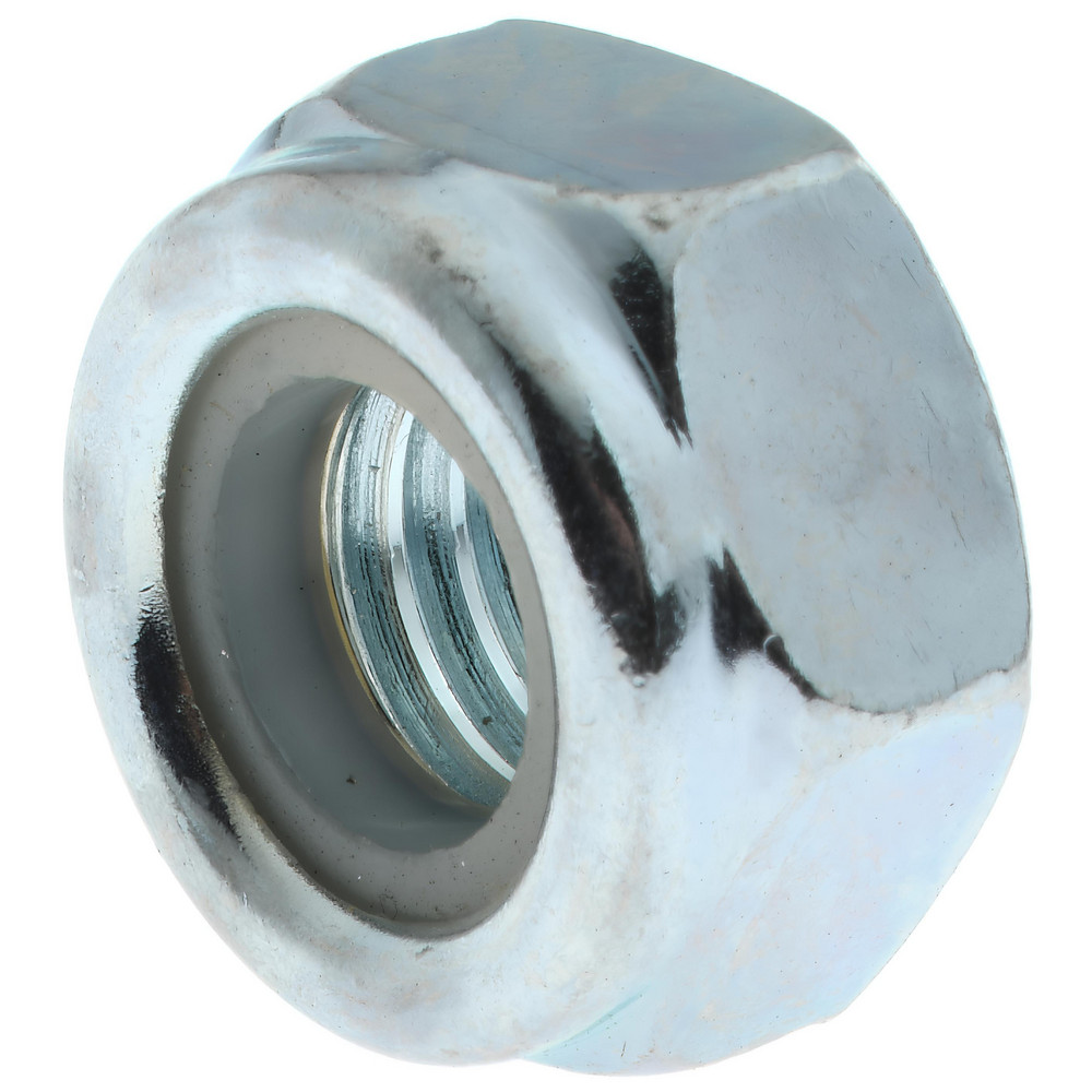 Hex Lock Nut: Insert Lock, Nylon Insert, M10x1.5, Grade 8 Steel, Zinc Finish - 10.00 mm High, 17.00 mm Width Across Flats, Right Hand Thread, DIN 985
