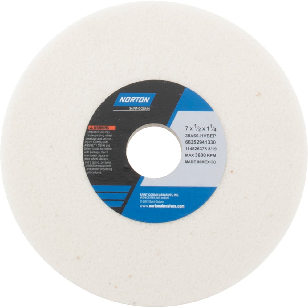 Norton 66252941330 Surface Grinding Wheel: 7" Dia, 1/2" Thick, 1-1/4" Hole, 60 Grit, H Hardness Image