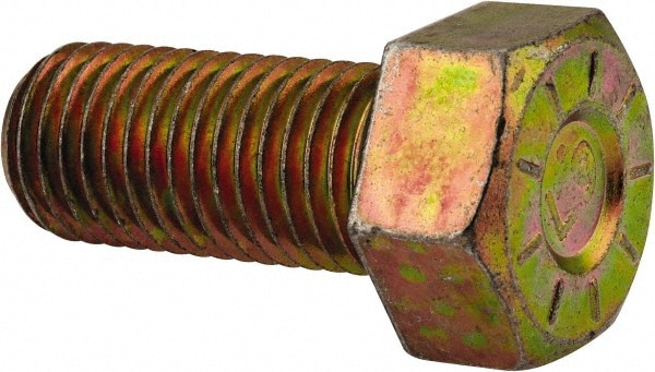 Hex Head Cap Screw: 7/8-9 x 2", Grade L9 Steel, Zinc Yellow Dichromate Finish